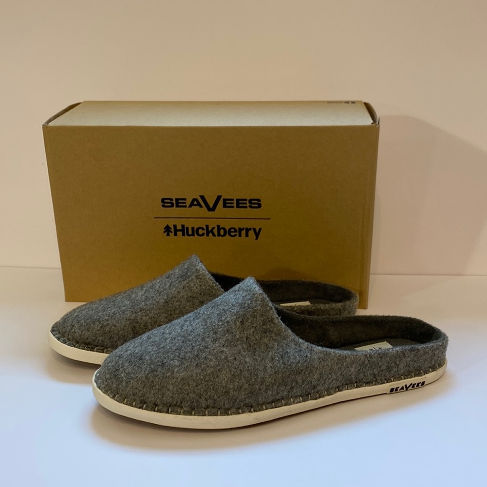 SEAVEES x Huckberry Men's Stag Slipper Scuff Gray Felted Wool Size 8